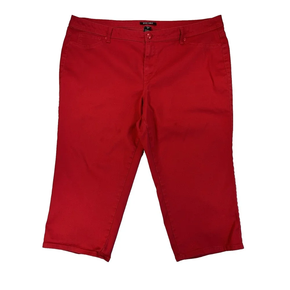 Roz & Ali Women's 22 Colorful Red Denim Capris Coastal Resort BOHO Summer